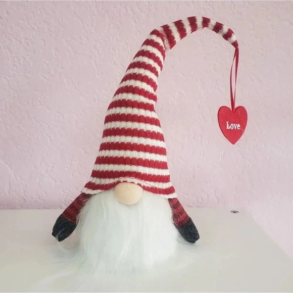 Red Stripped Hat w/LOVE Light Up Gnome - Picture 1 of 2